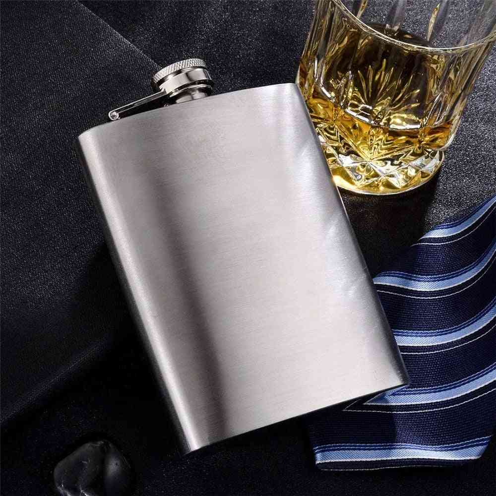 Stainless Steel Hip Flask With Funnel, Pocket Alcohol Whiskey Screw Cap