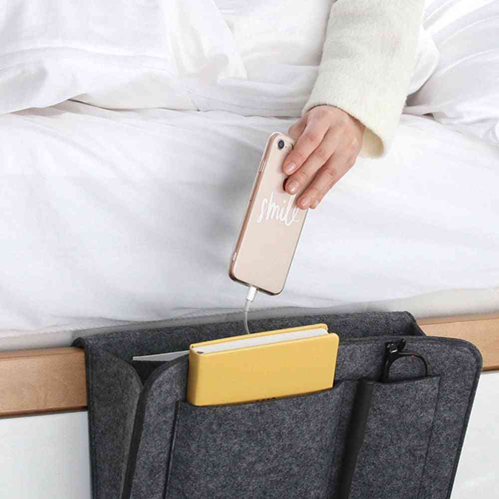 úložný priestor na posteľ- vreckový filc, nočný závesný stolík, spálňa s pohovkou, organizačná taška