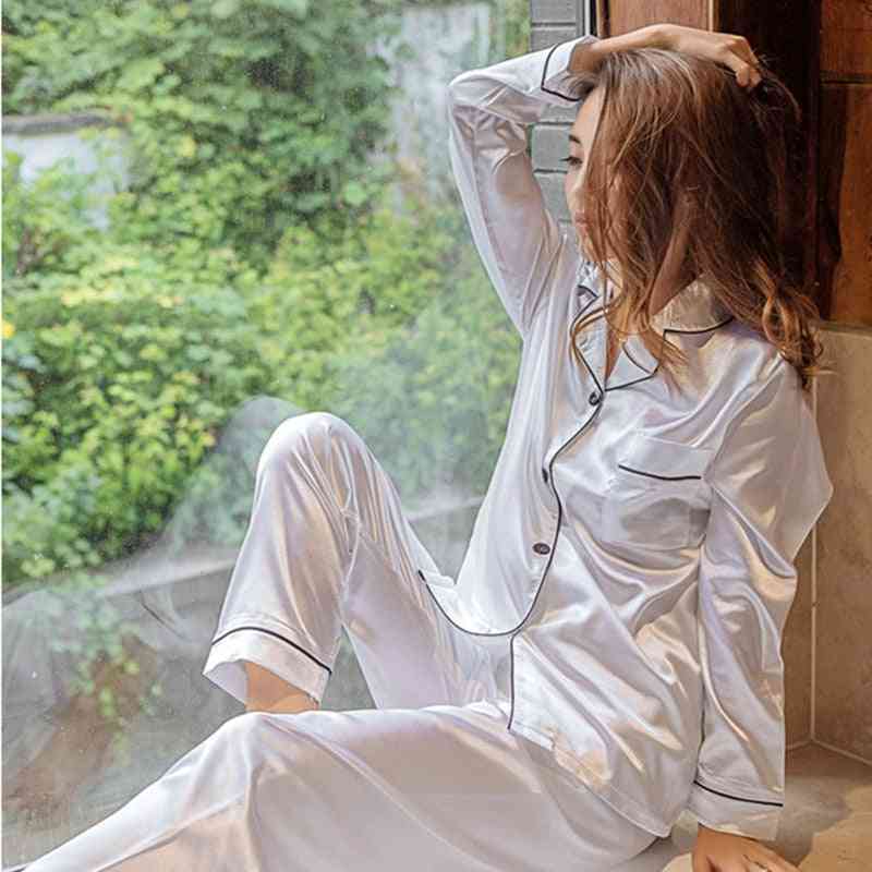 Summer- Faux Silk Satin Long & Short Sleeve Pajamas Set