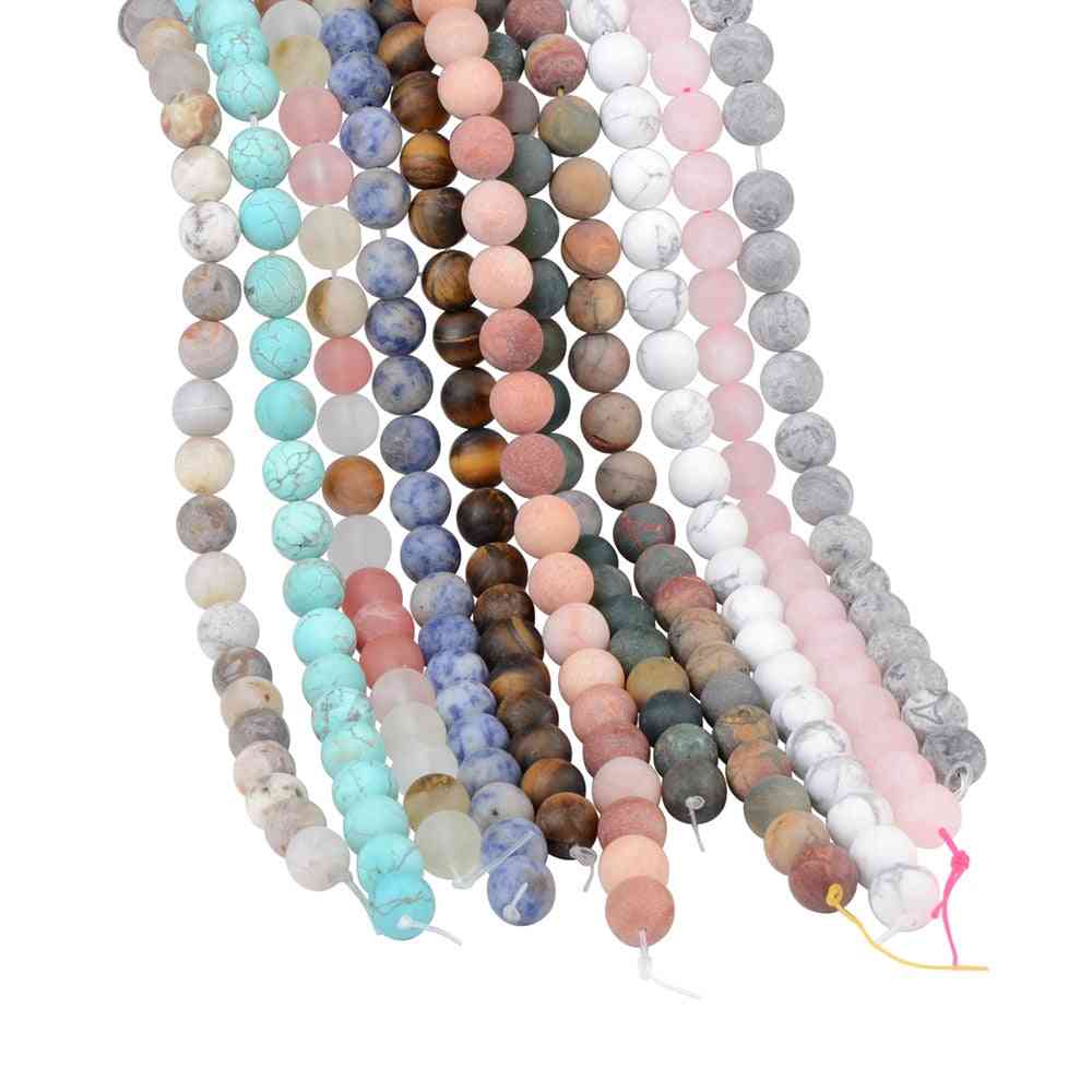 Poli rond mat, pierre naturelle givrée, perles en vrac pour bracelet