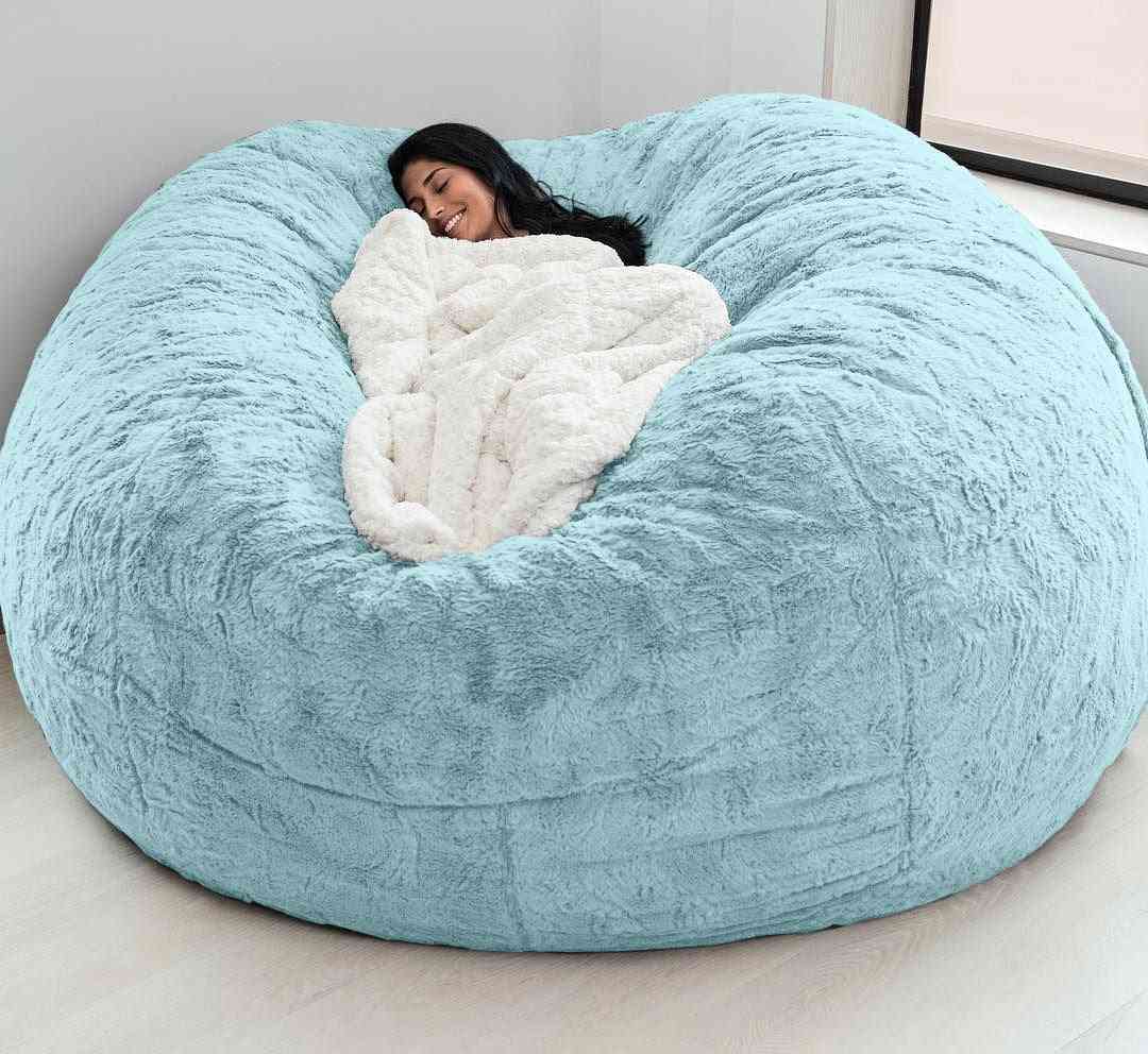 мека чанта за боб покривала за дивана за хол мебели за отдих гигантски голяма кръгла пухкава изкуствена възглавница