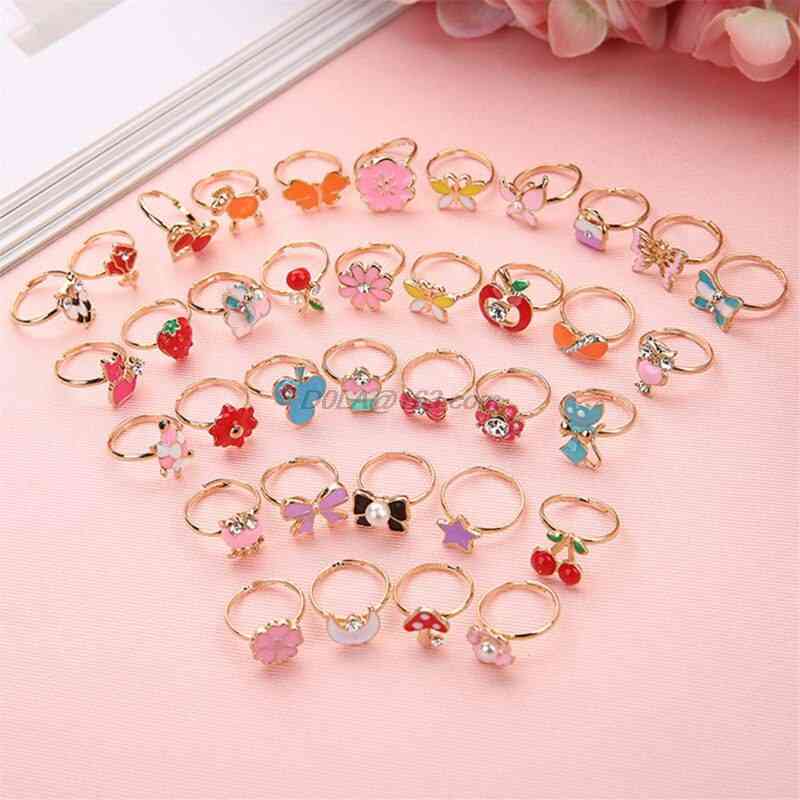 Adjustable- Little Girl Makeup Jewelry, Pretend Play And Dress-up Rings