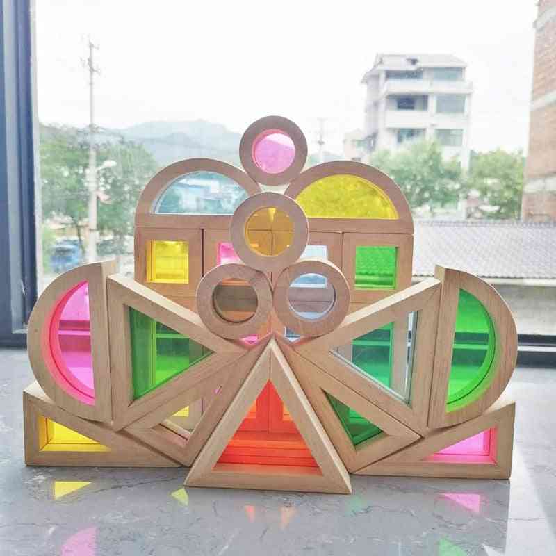 Montessori Wooden Sensory Rainbow Block ,creative Educational