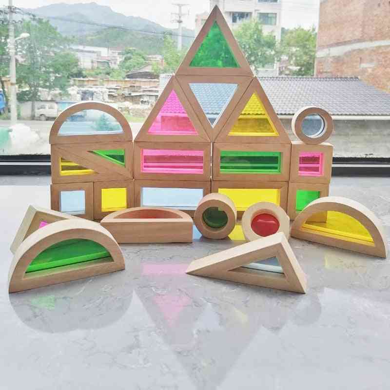 Montessori Wooden Sensory Rainbow Block ,creative Educational