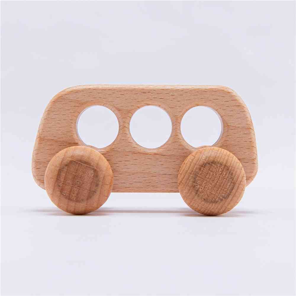 4pcs Wooden Montessori Educational Beech Wood Car, Toy