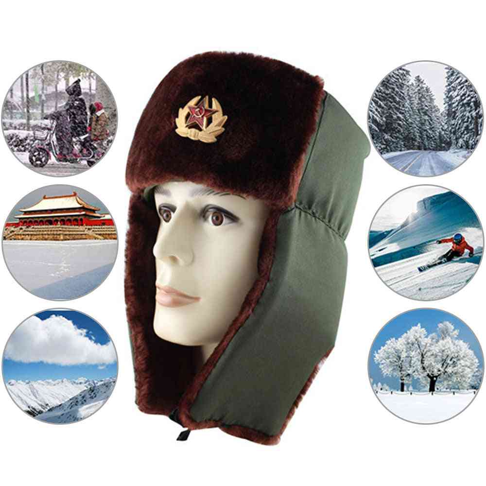 Talvi- venäläinen armeija, lentäjä, poliisin lumilaukku korvasuojilla
