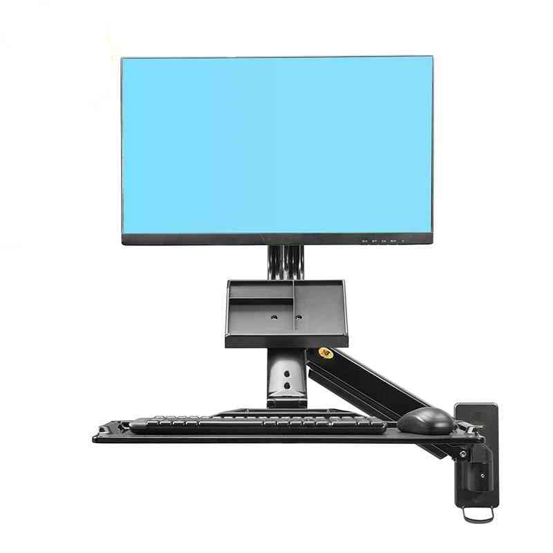 Wall Mounted Lifting Monitor Bracket With Keyboard Plate Gas Spring