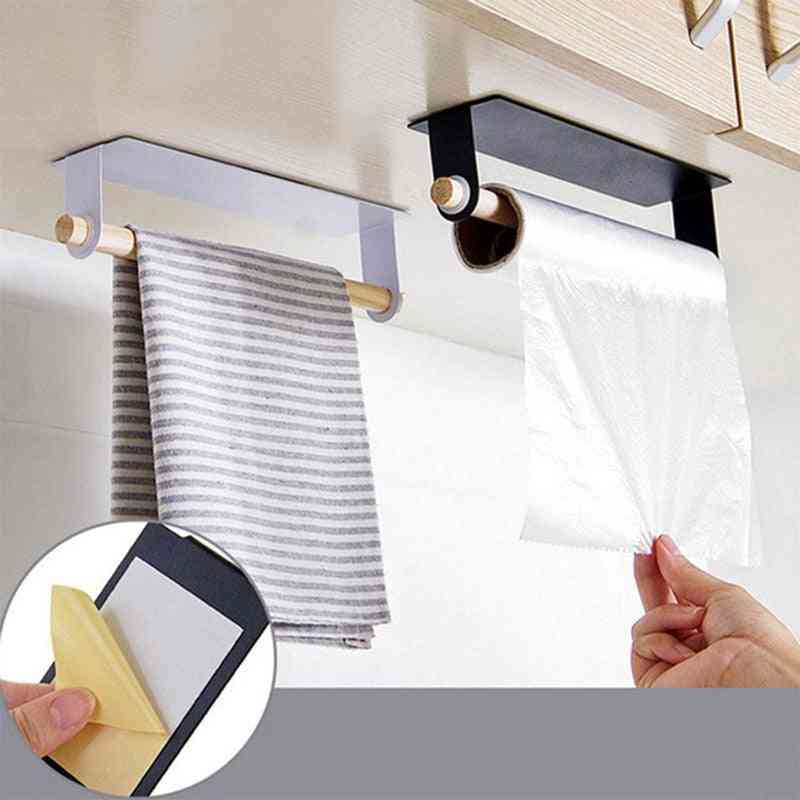 Non-perforated, Self-adhesive Roll Paper, Towel Wooden Storage Rack Hanging Cabinet