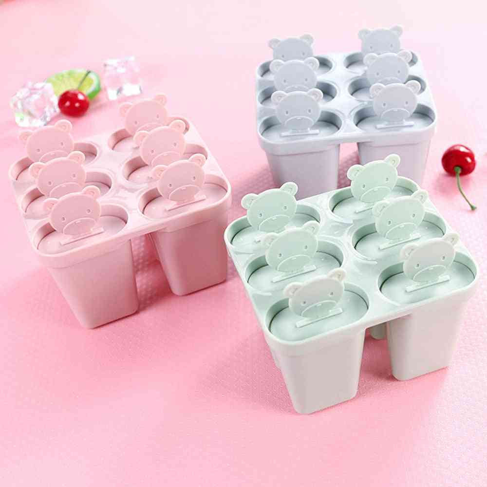 Diy Ice Cream Tools Popsicle Maker Bear Handle Tray Pan Frozen Cube Molds 6 Cell Kitchen