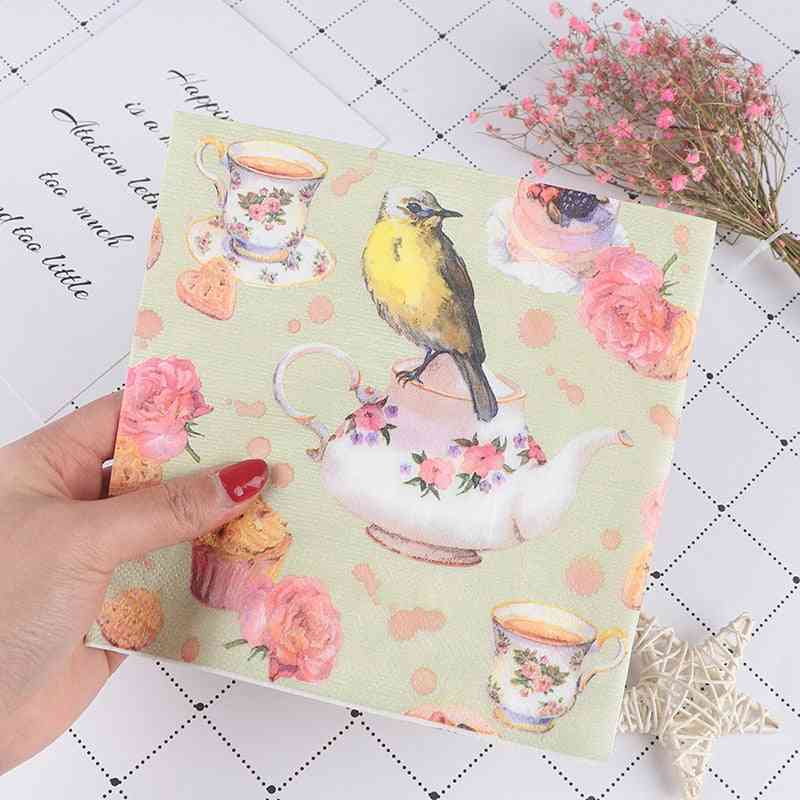 Flor y pájaro, servilleta de decoupage, papel de seda