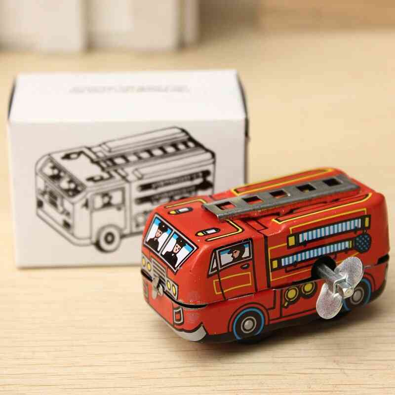 Chief Firefighter Car Truck Clockwork Wind Up Tin Toy