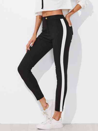 Contrast Panel Side Skinny, Ankle Jeans