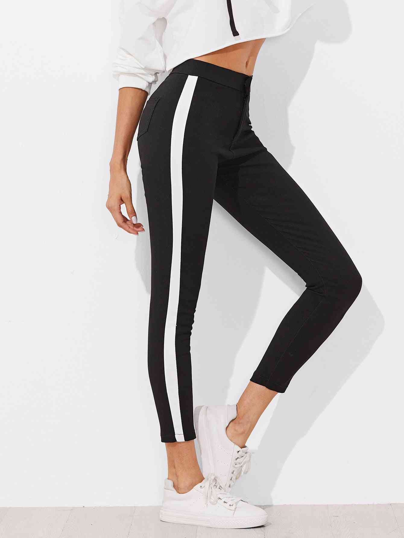 Contrast Panel Side Skinny, Ankle Jeans