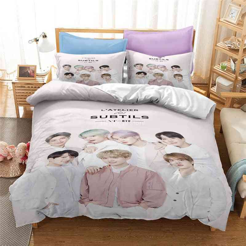 Conjunto de cama impresso popular, fronha de capa de edredão, conjunto de cama de linho-3