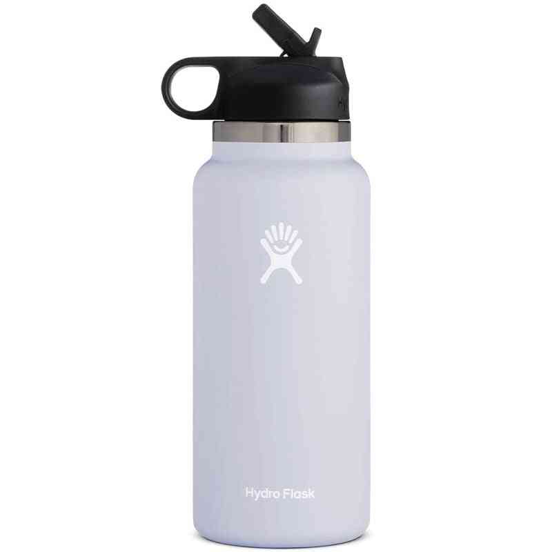 Stainless Steel & Vacuum Insulated, Wide Mouth Water Bottles With Straw Lid