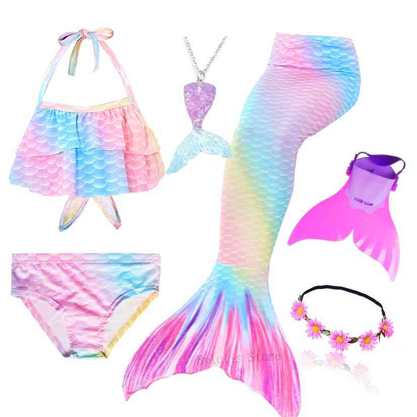 Swimmable Mermaid, Tail Costume, Monofin Goggle With Garland Suit Set-1