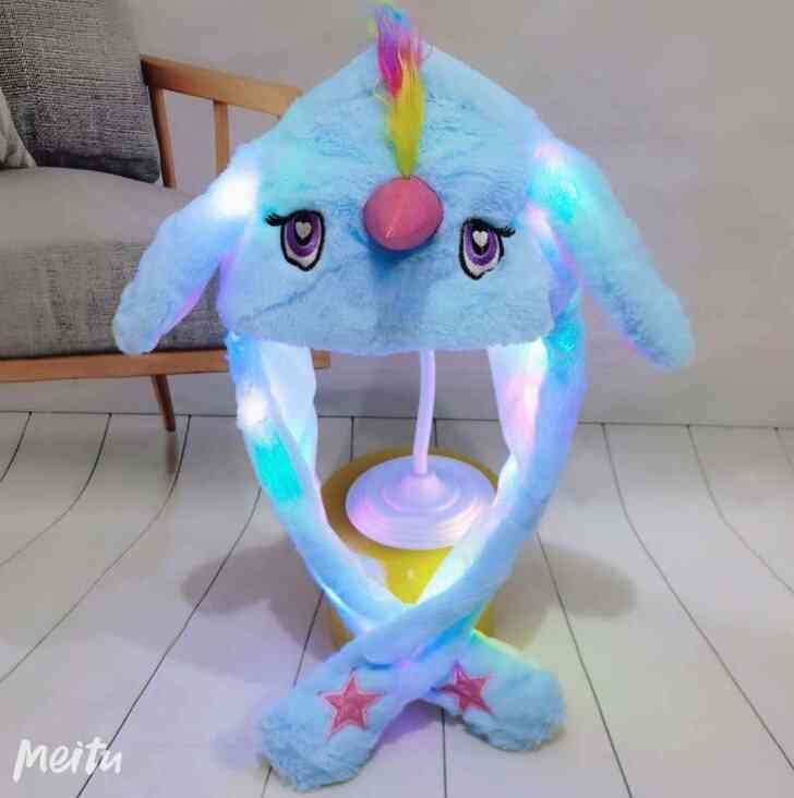 Glowing Jumping Up Rabbit Hat Cute Ears Moving Plush