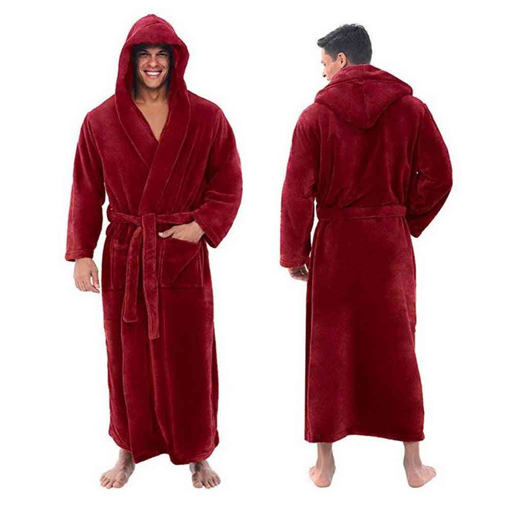Men Winter Flannel Hooded Thick, Long Sleepwear Nightgown