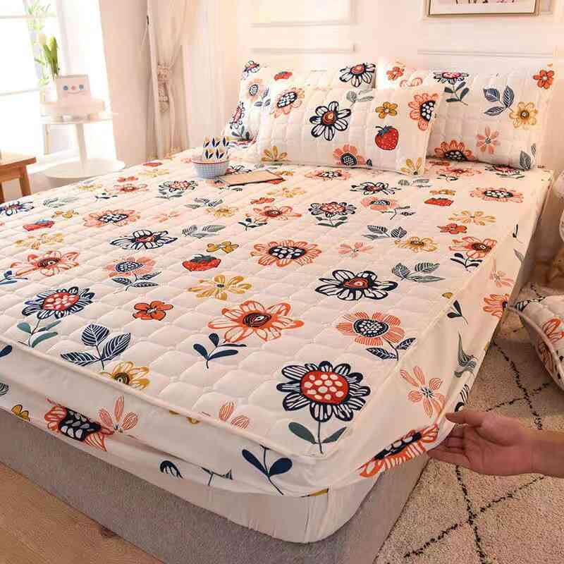 Print Bed Sheet, Pillowcase - Bedding Fitted Sheet, Bedspread Mattress Cover With Elastic Band Set-4