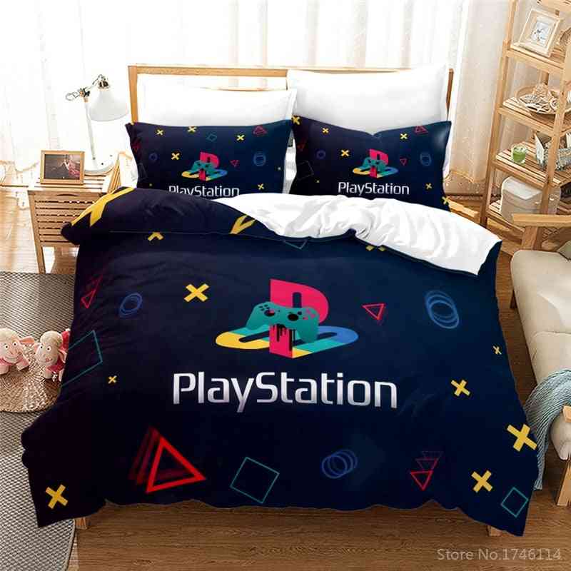 Playstation geometri 3d -tryckta sängkläder - mjukt täcke omslag hemtextil set -9