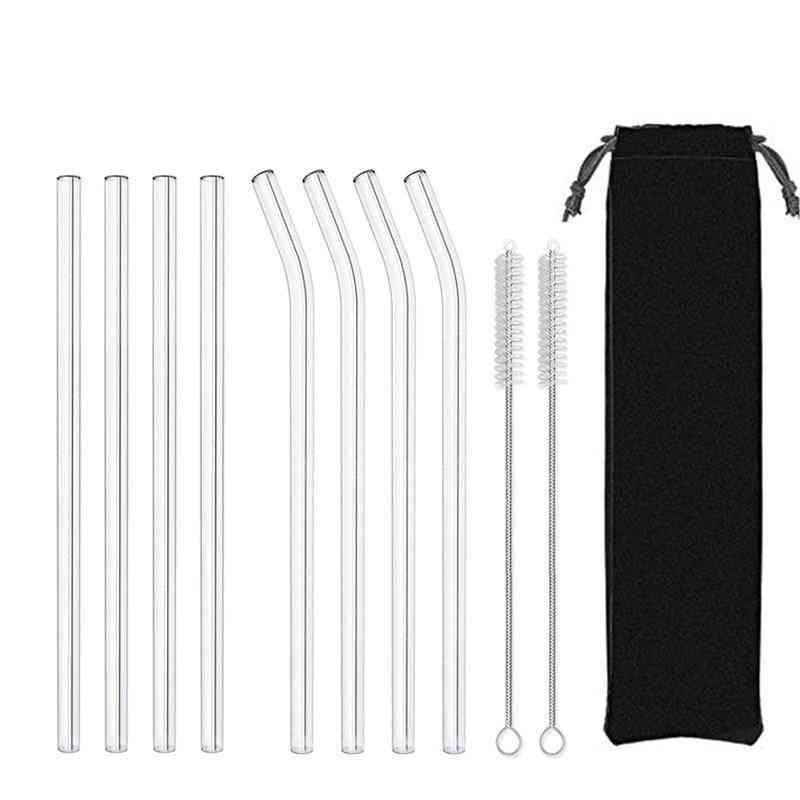 4pcs- Glass Straws, Reusable Drinking Tube With Cleaning Brush