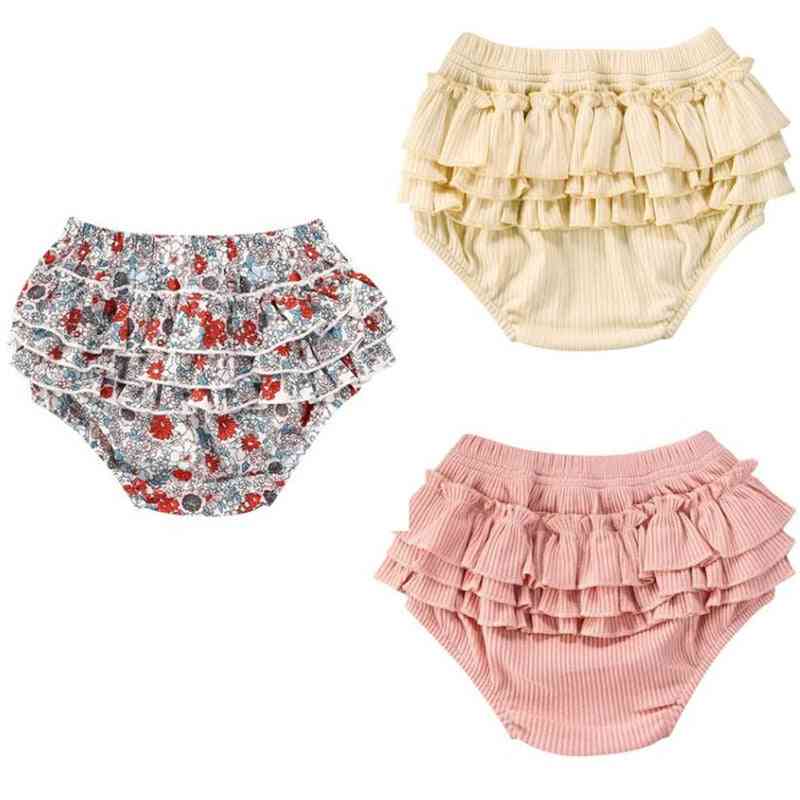 Pantaloni scurți din PP stratificati din bumbac pentru bebeluși, cu flori în talie elastică