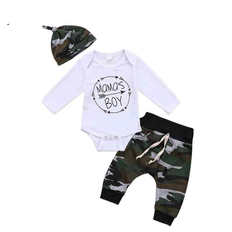 Novorozené batole kojenec chlapeček s dlouhým rukávem vrchní kalhoty maskáčové kalhoty klobouk dětské oblečení oblečení