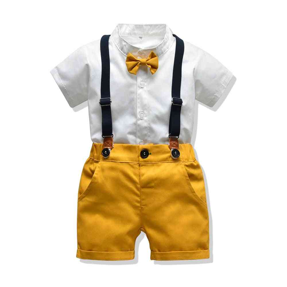 Dětský oblek pro chlapce, letní oblek pro batole, bílou košili s motýlkem, šortky, šortky formální