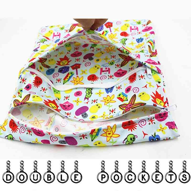 Double-deck Waterproof Wet Reusable Printed Fabric Baby Nappy Bag
