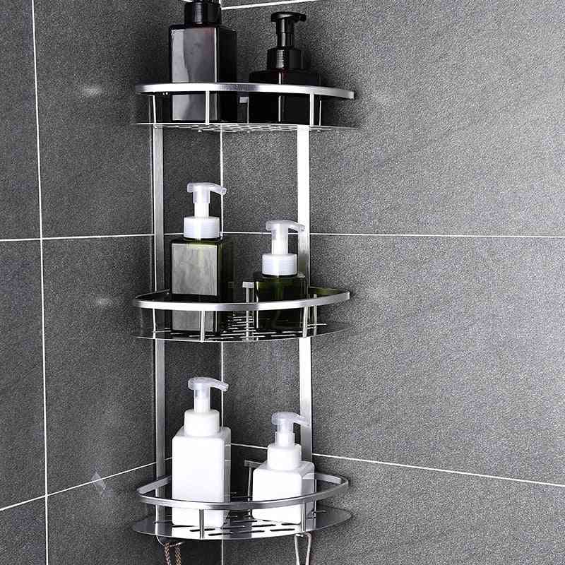 Aluminium- badrumshyllkorg, självhäftande sug, hörnhyllor dusch