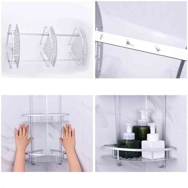 Aluminum- Bathroom Shelf Basket, Adhesive Suction, Corner Shelves Shower