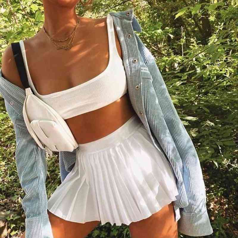 Girls Summer High Waist Pleated Mini Skirts