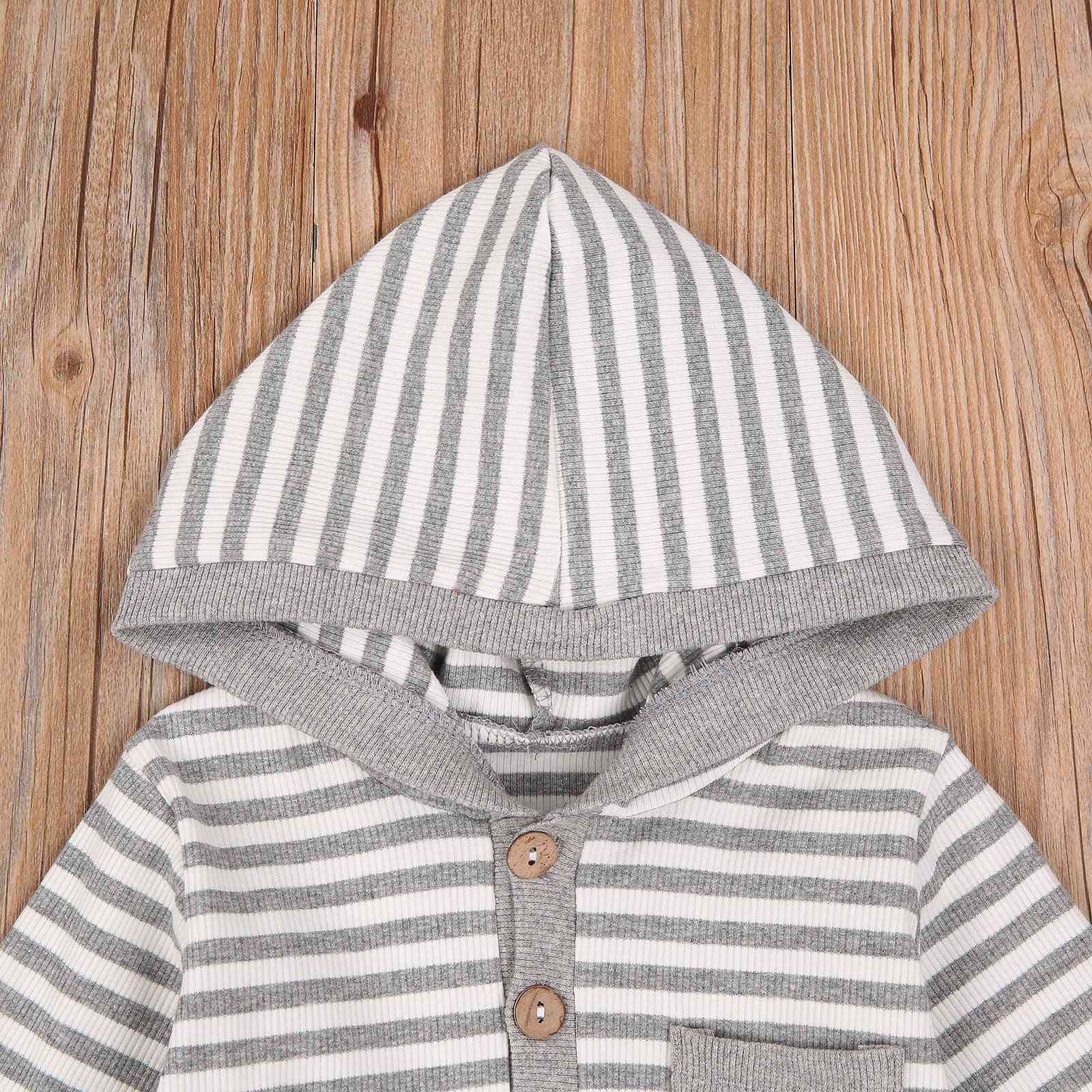 Newborn Baby Long Sleeve Striped Button Hooded Sweatshirt Casual Pocket Tops