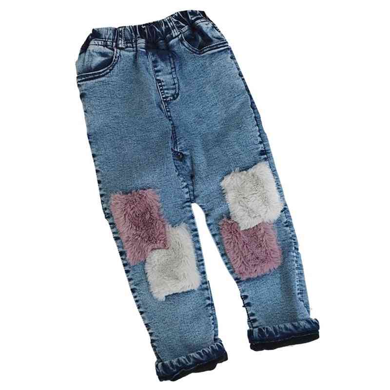3-7 Years Winter Girl Thick Warm Fleece Jeans Pant Baby Denim Tourers