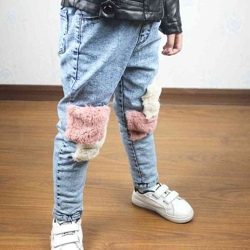 3-7 Years Winter Girl Thick Warm Fleece Jeans Pant Baby Denim Tourers