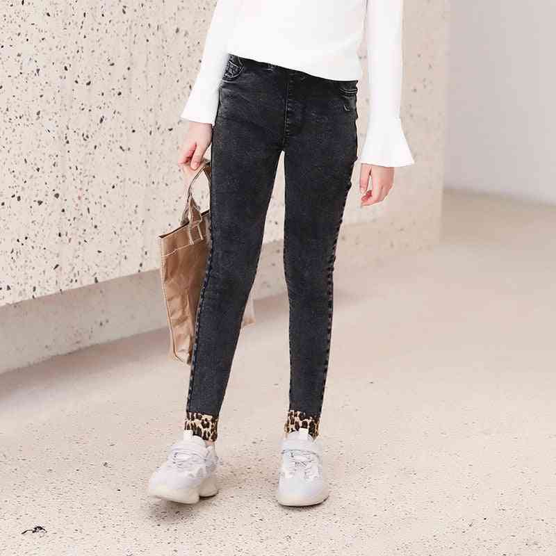 Children Girl Korean Fashion Jeans Leopard Elastic Waist Denim Pants