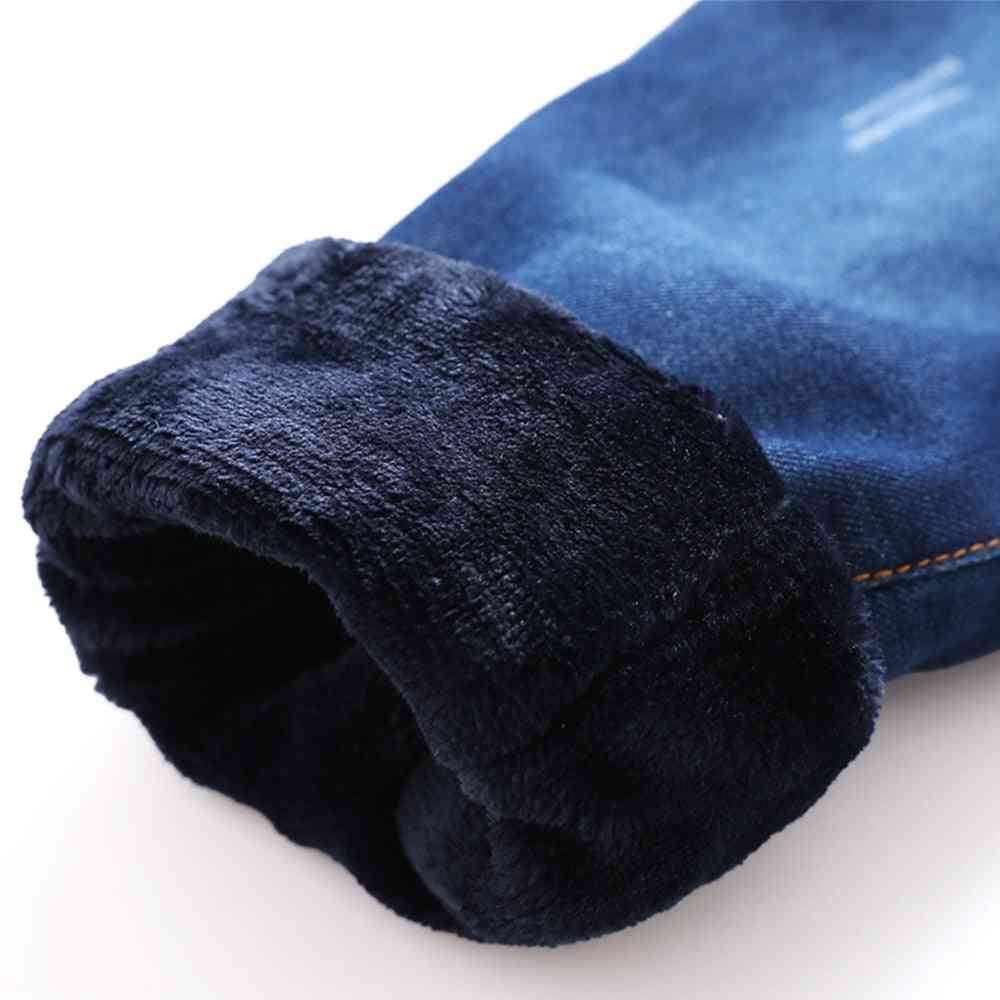 Dievčenské džínsové nohavice so sťahovacou šnúrkou, zimné teplé džínsy