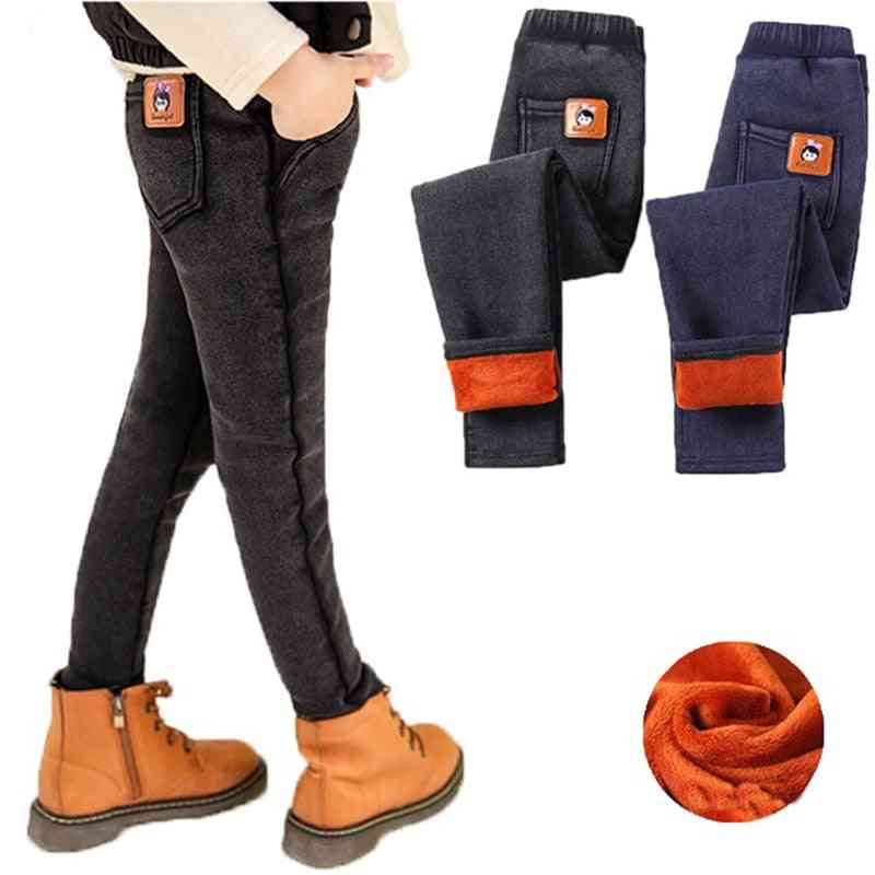 Zimné teplé - fleecové úzke džínsové nohavice pre dievčatá