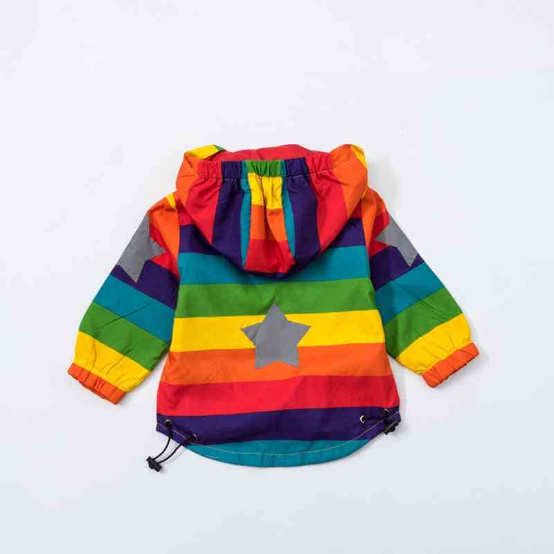 Spring And Autumn- Rainbow Stripe, Long-sleeves, Hooded Jacket For Girl, Boy