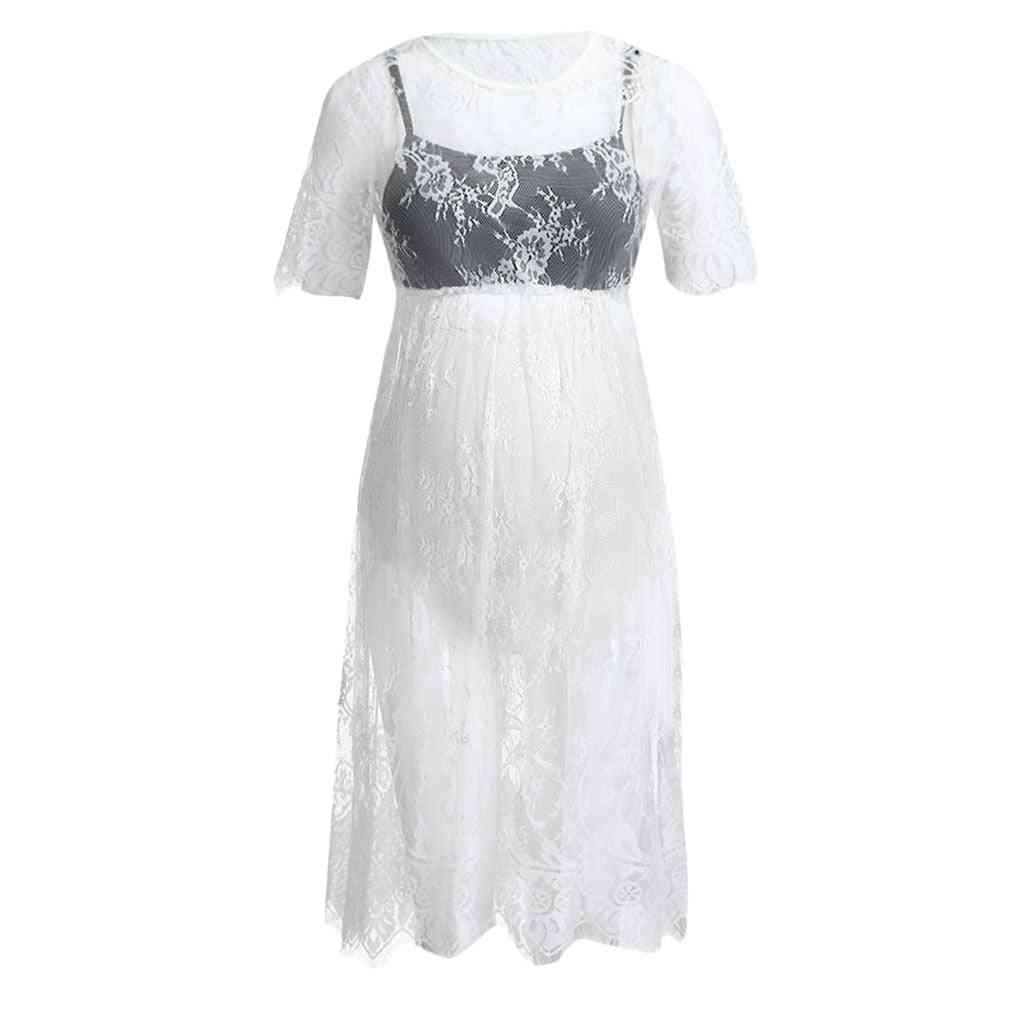 Women Maternity Fashion Perspective Short Sleeve Lace Photography Dress