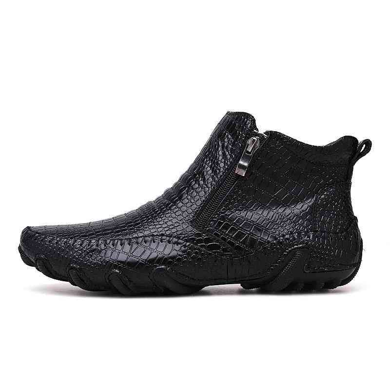 Men Spring & Winter Warm Plush Boots, Leather Outdoor Sneakers