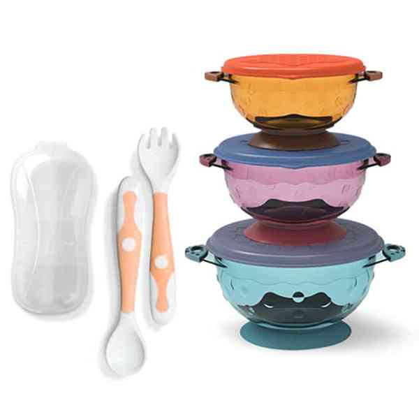 Baby Feeding- Suction Tableware, Dishes Spoon, Fork, Bowl Set