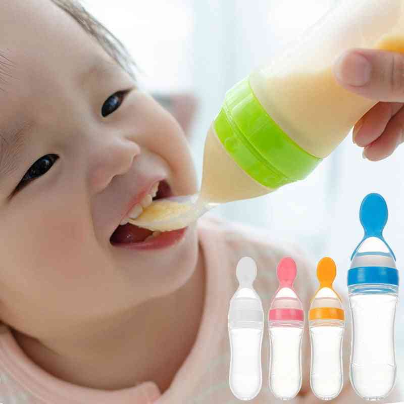 Baby Feeding With Spoon Feeder Food Rice Cereal Bottle