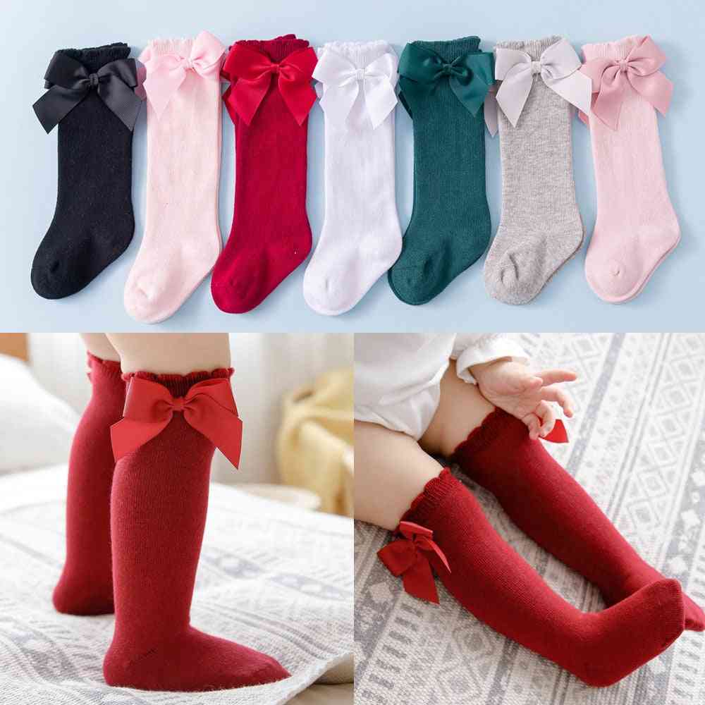 Kids Big Bow Knee Long Soft Cotton Lace Baby Sock