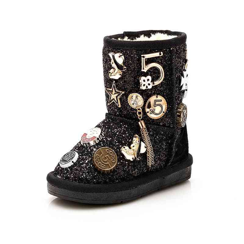 Winter Warm- Soft Snow Boot, Black Sequin Shoes For Baby Girl, Boy