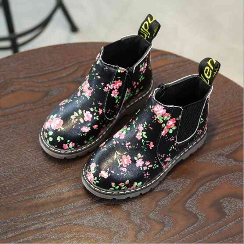 Pu Leather- Floral Zipper, Causal Snow, Ankle Boots Shoes For,