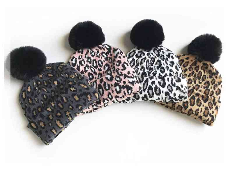 Abbinamenti per la famiglia cappelli leopardati, cappelli invernali per bambini madre