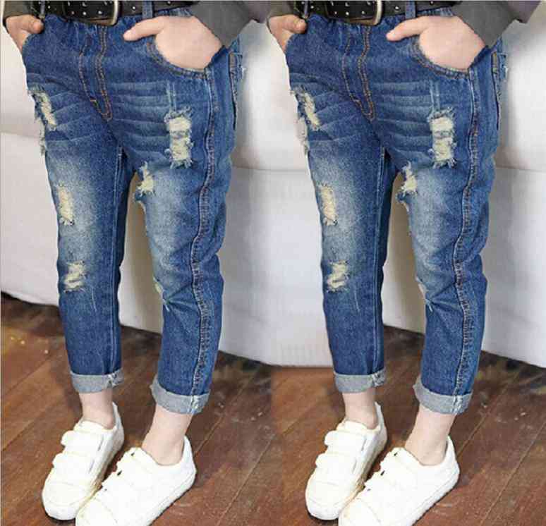 Dievčenské a jarné/letné ležérne voľné roztrhané džínsové nohavice