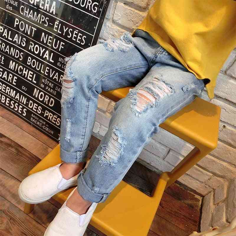 Dievčenské a jarné/letné ležérne voľné roztrhané džínsové nohavice