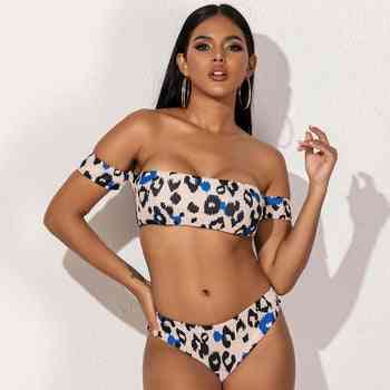 Schulterfreier Bikini mit Leopardenprint für Damen